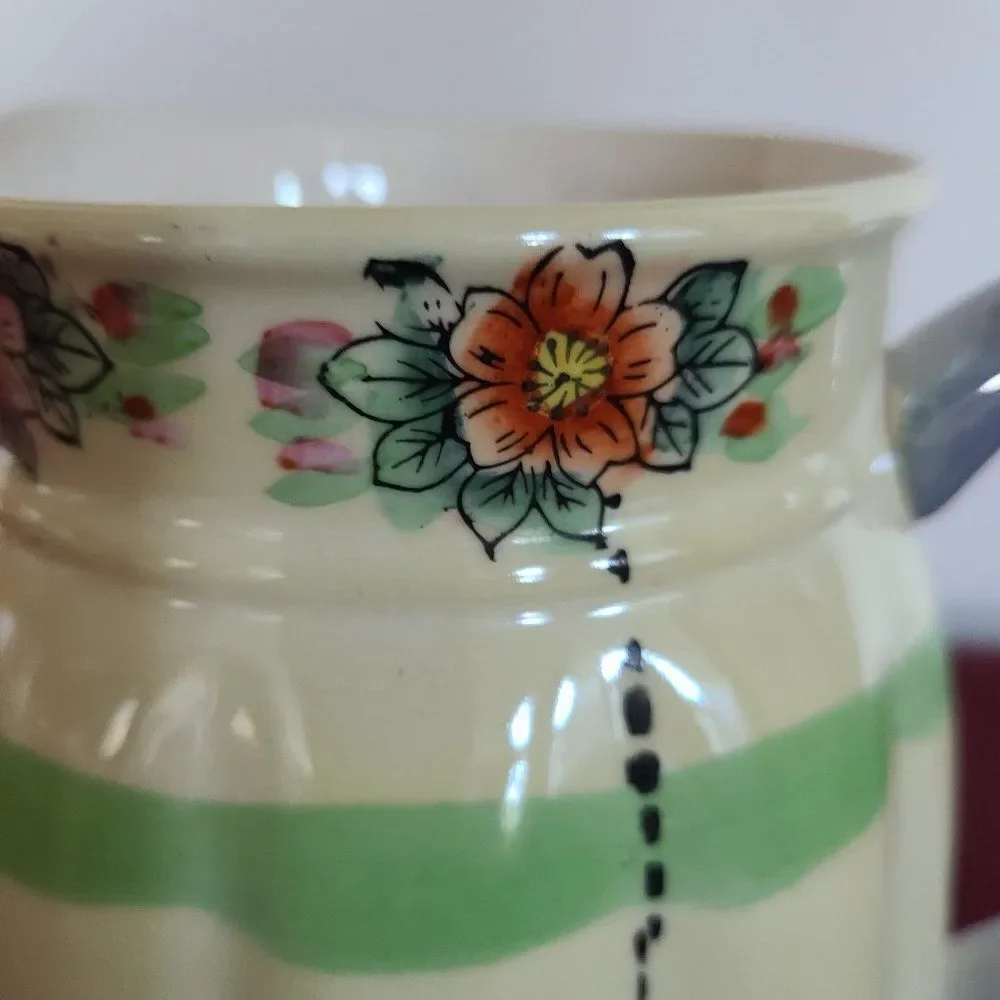 Japanese Lusterware Floral Hand Painted Pitcher Pearly Antique Vintage
